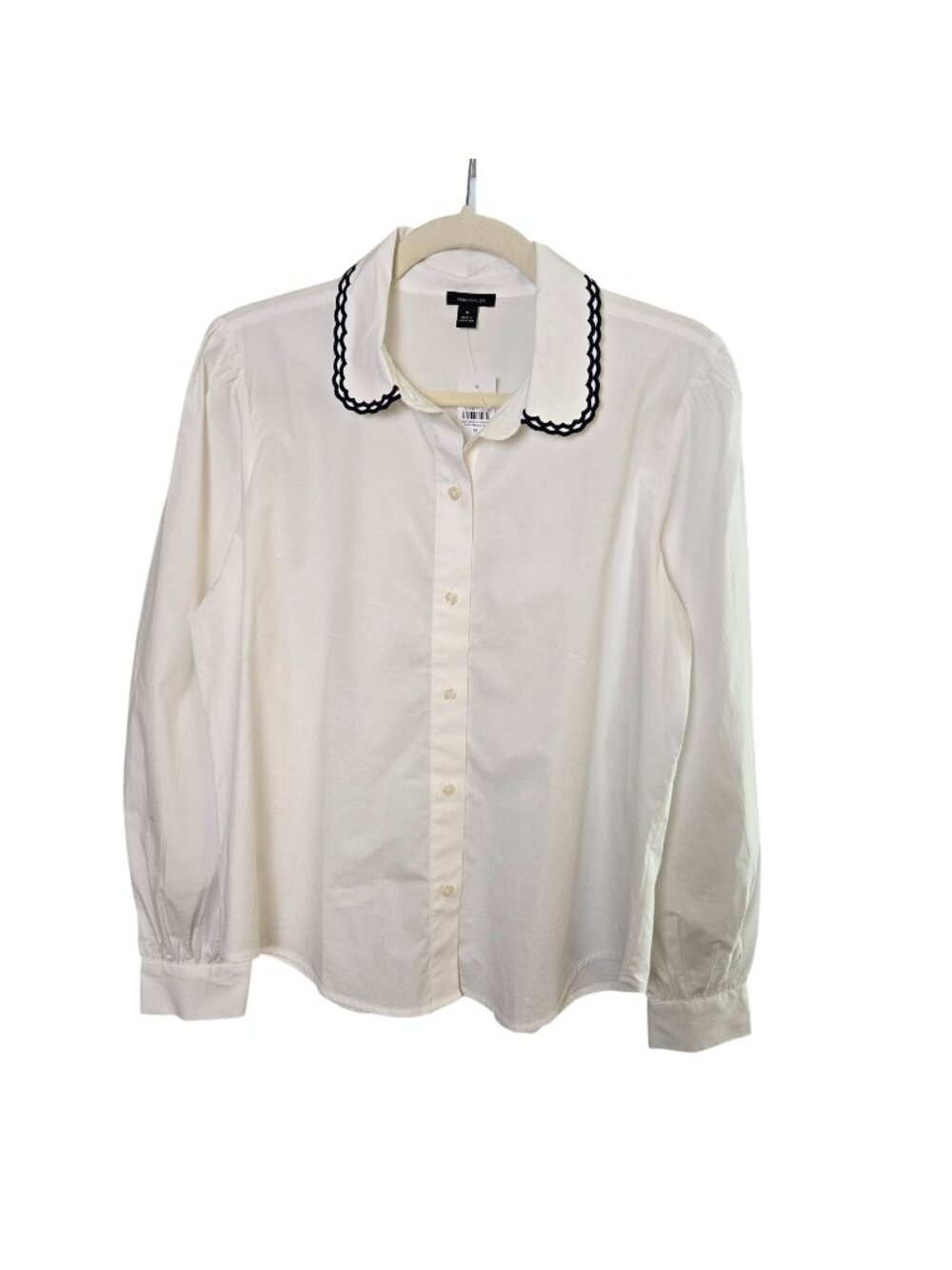 NWT Ann Taylor Cotton Embroidered Puff Sleeve Button Down Shirt Size Medium